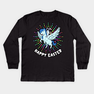 Easter bunny riding Pegasus - Happy Easter Kids Long Sleeve T-Shirt